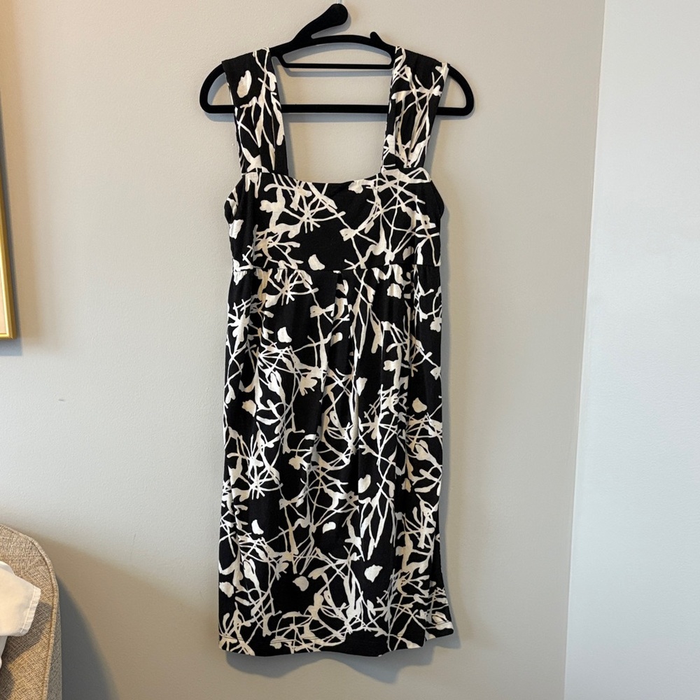 LOFT Black and White Printed Midi Dress